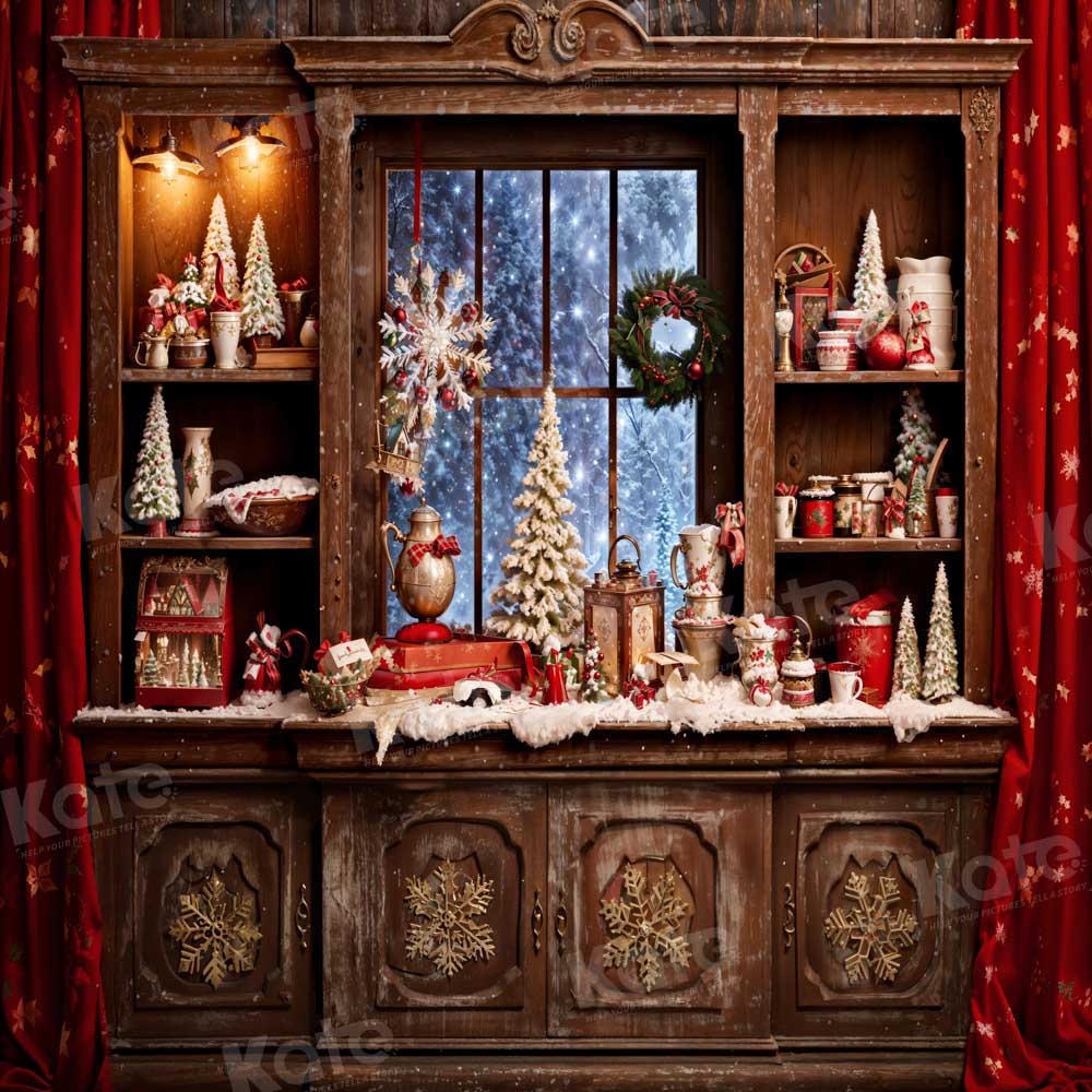 Kate Christmas Red Brown Kitchen Backdrop Designed by Emetselch