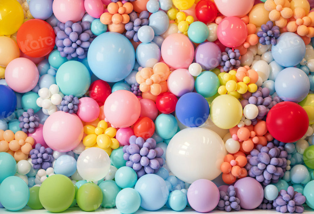 Kate Colorful Balloon Wall Cake Smash Birthday Backdrop Designed by Chain Photography