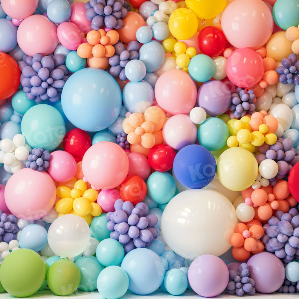 Kate Colorful Balloon Wall Cake Smash Birthday Backdrop Designed by Chain Photography