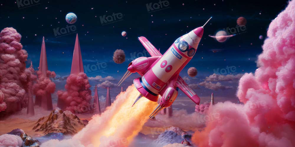 Kate Fashion Doll Pink Rocket Space Backdrop Designed by Chain Photography