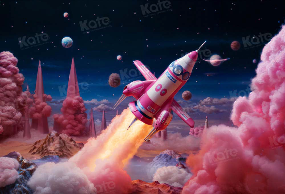 Pink Space Rocks Vibrant Pink Space Rocket Launch Backdrop