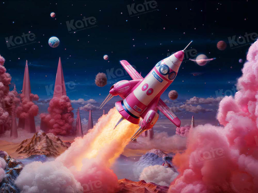 Vibrant Pink Space Rocket Launch Backdrop