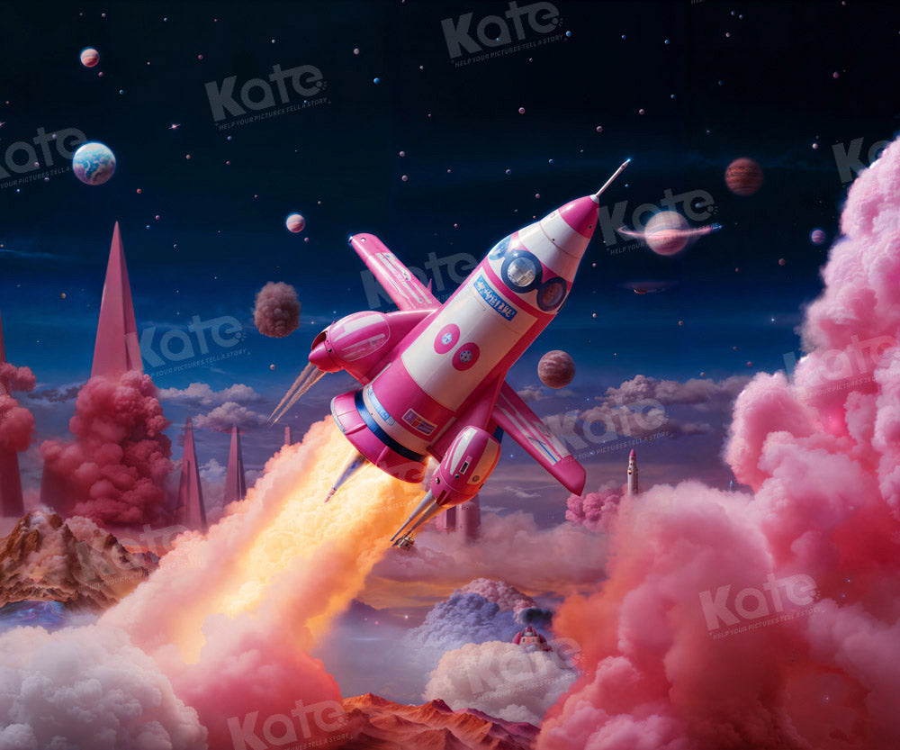 Kate Fashion Doll Pink Rocket Space Backdrop Designed by Chain Photography