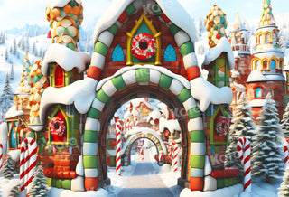 Kate Christmas Amazing Candy World Street Printed Backdrop for Photography