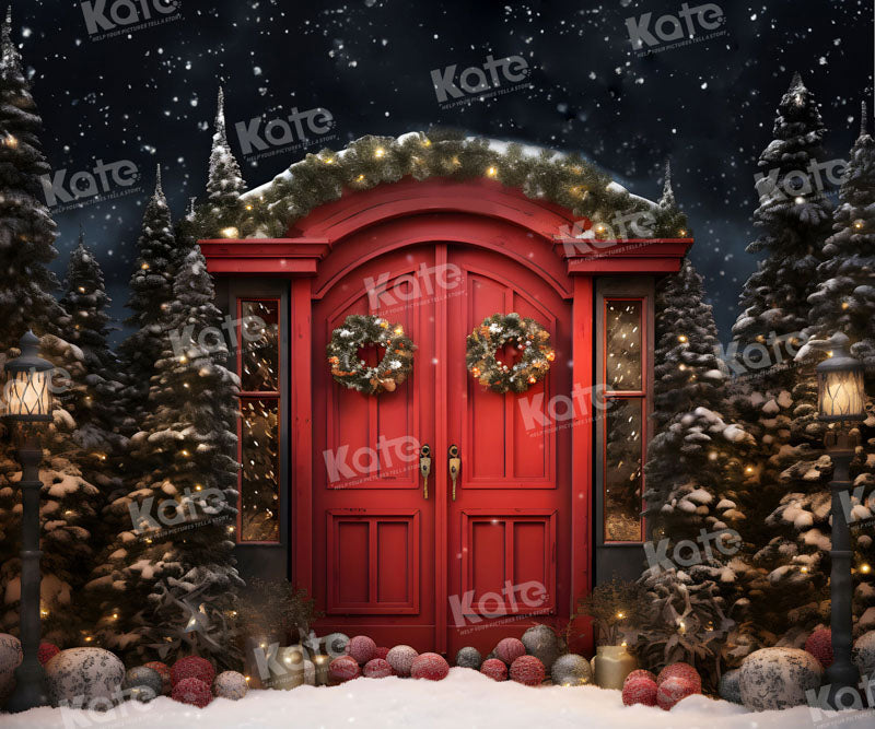 Kate Christmas Red Door Snow Yard Backdrop for Photography