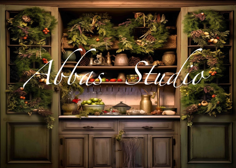 Kate Christmas Green Kitchen Backdrop Designed by Abbas Studio