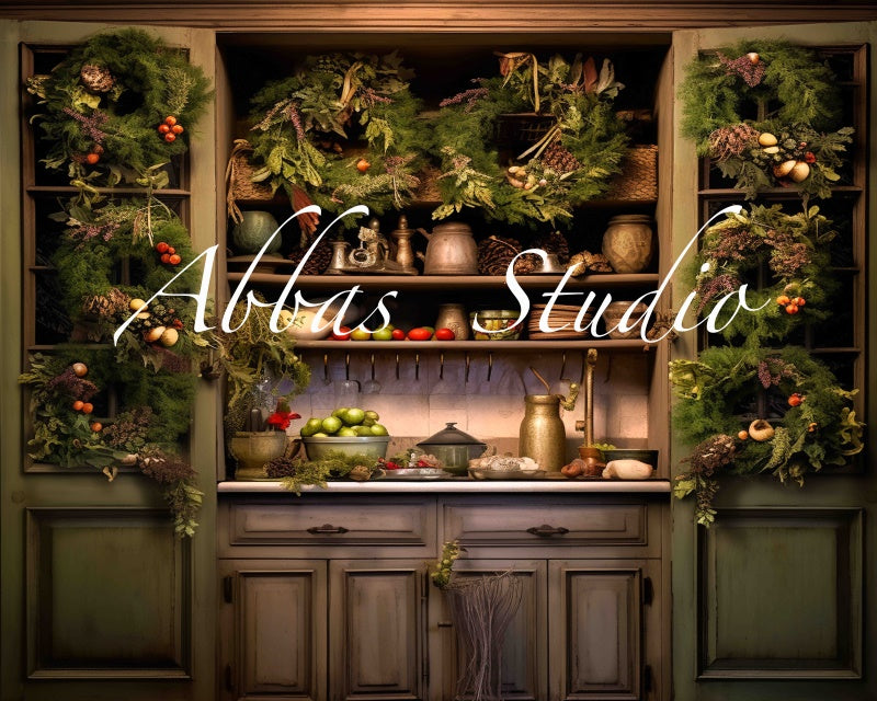 Kate Christmas Green Kitchen Backdrop Designed by Abbas Studio