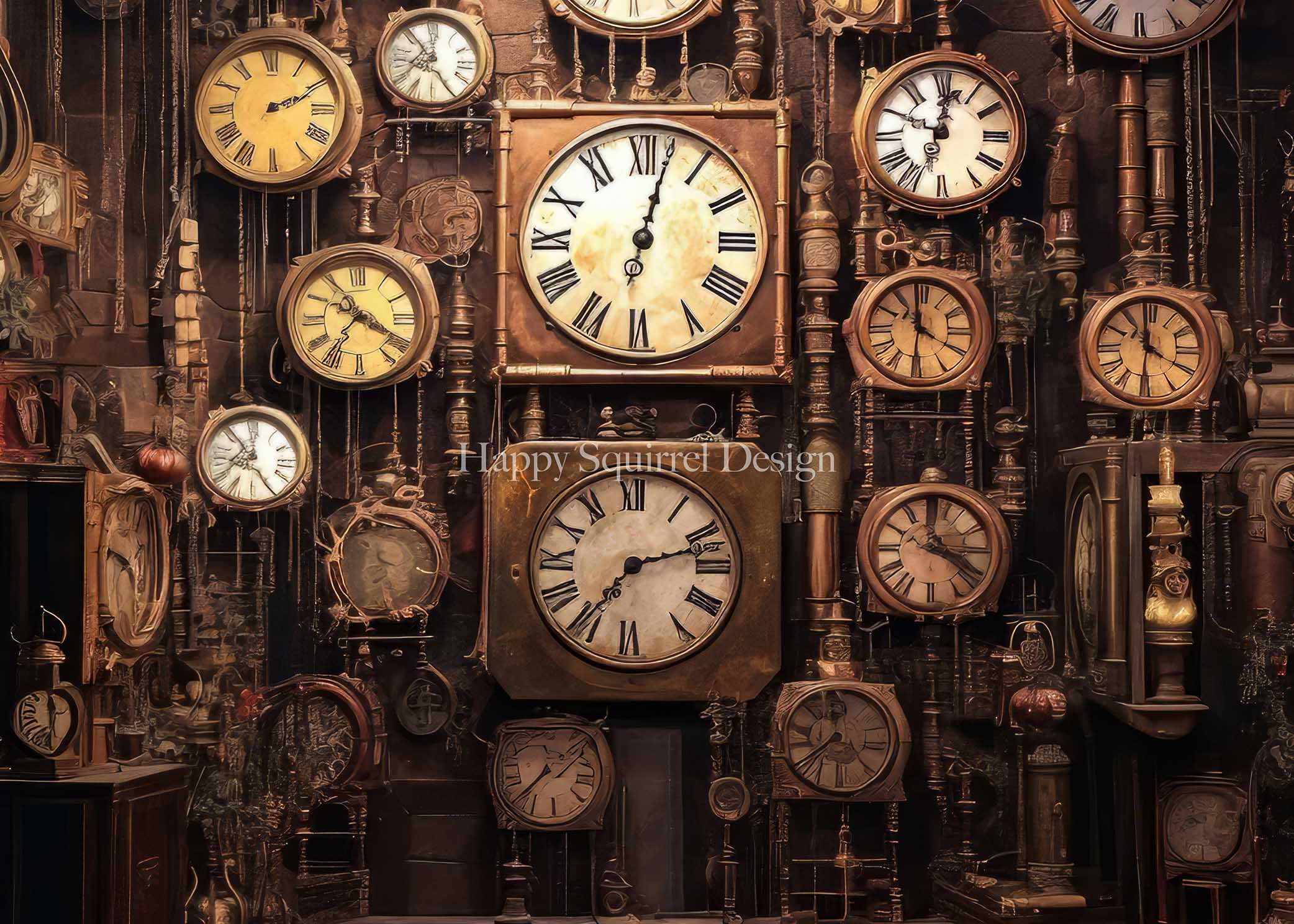 Clock Shop Vintage Antique Clocks Steampunk Backdrop