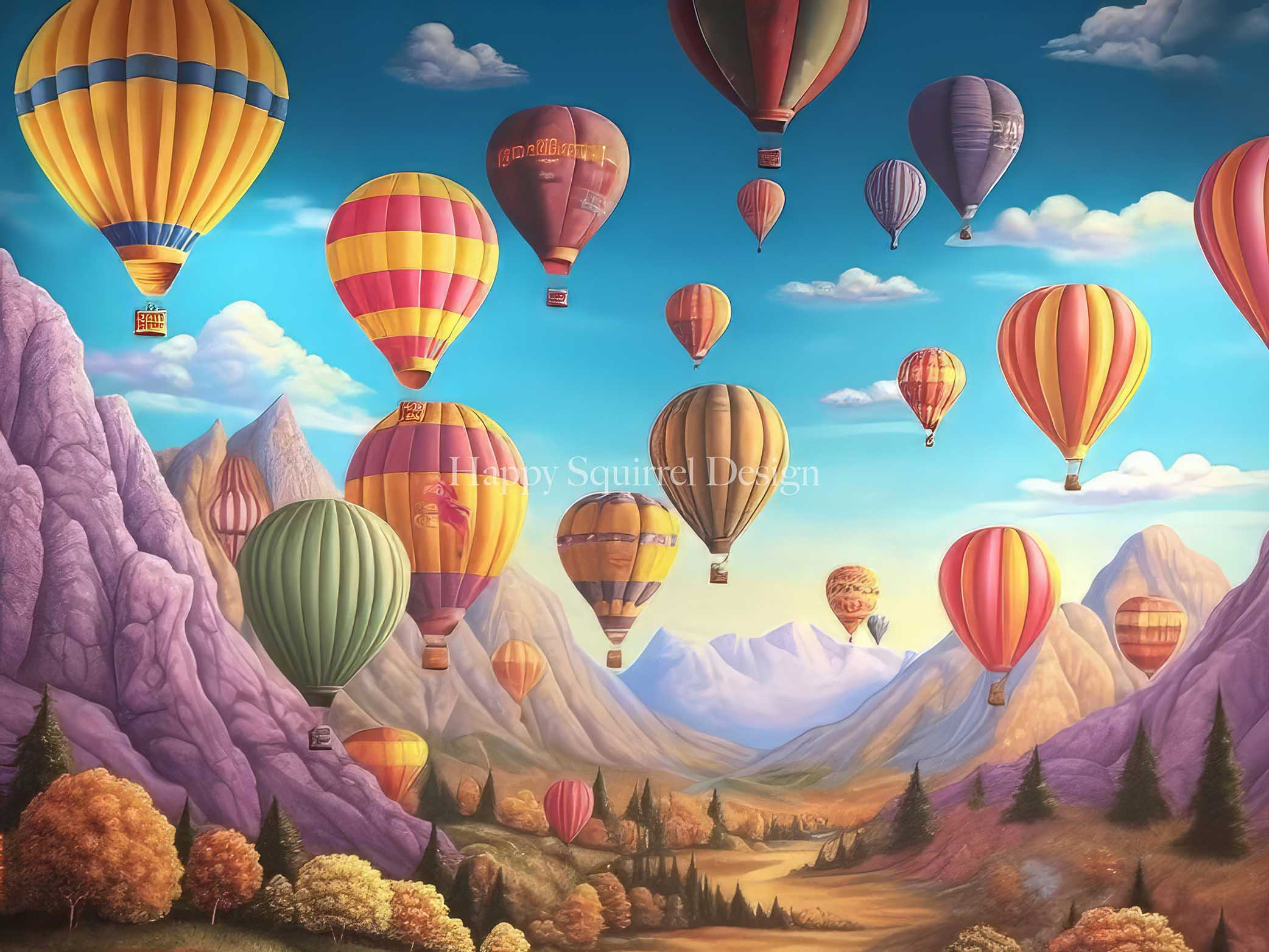 Kate Mountainside Air Balloons Backdrop Designed by Happy Squirrel Design
