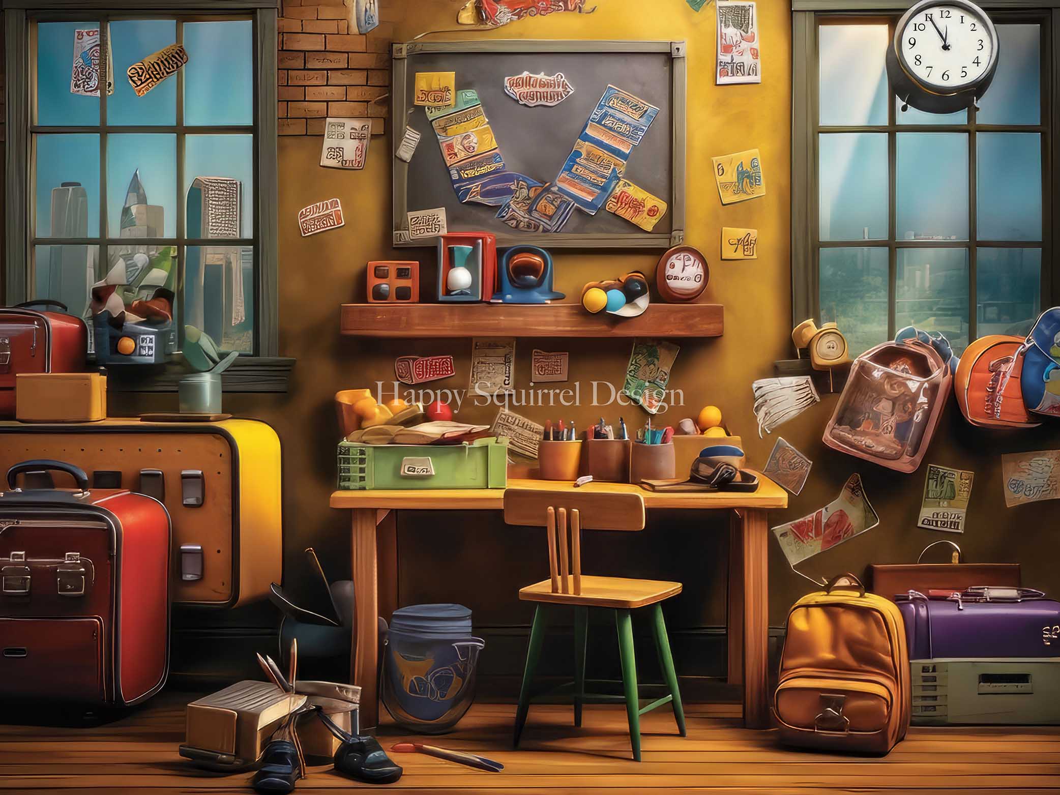 Kate Back to School House Workspace Backdrop Designed by Happy Squirrel Design