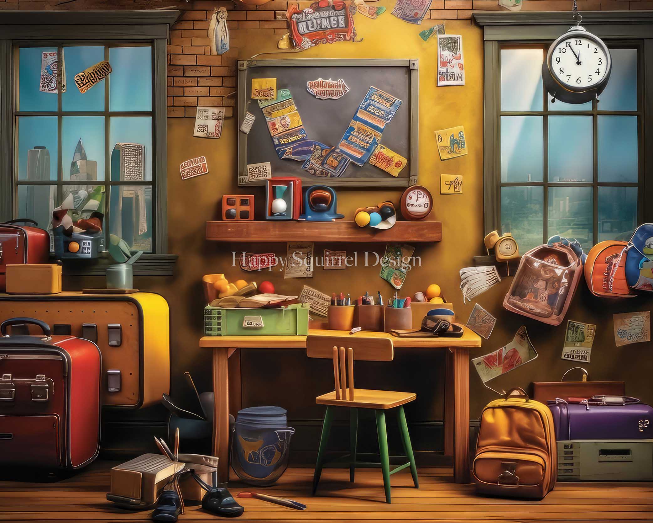 Kate Back to School House Workspace Backdrop Designed by Happy Squirrel Design