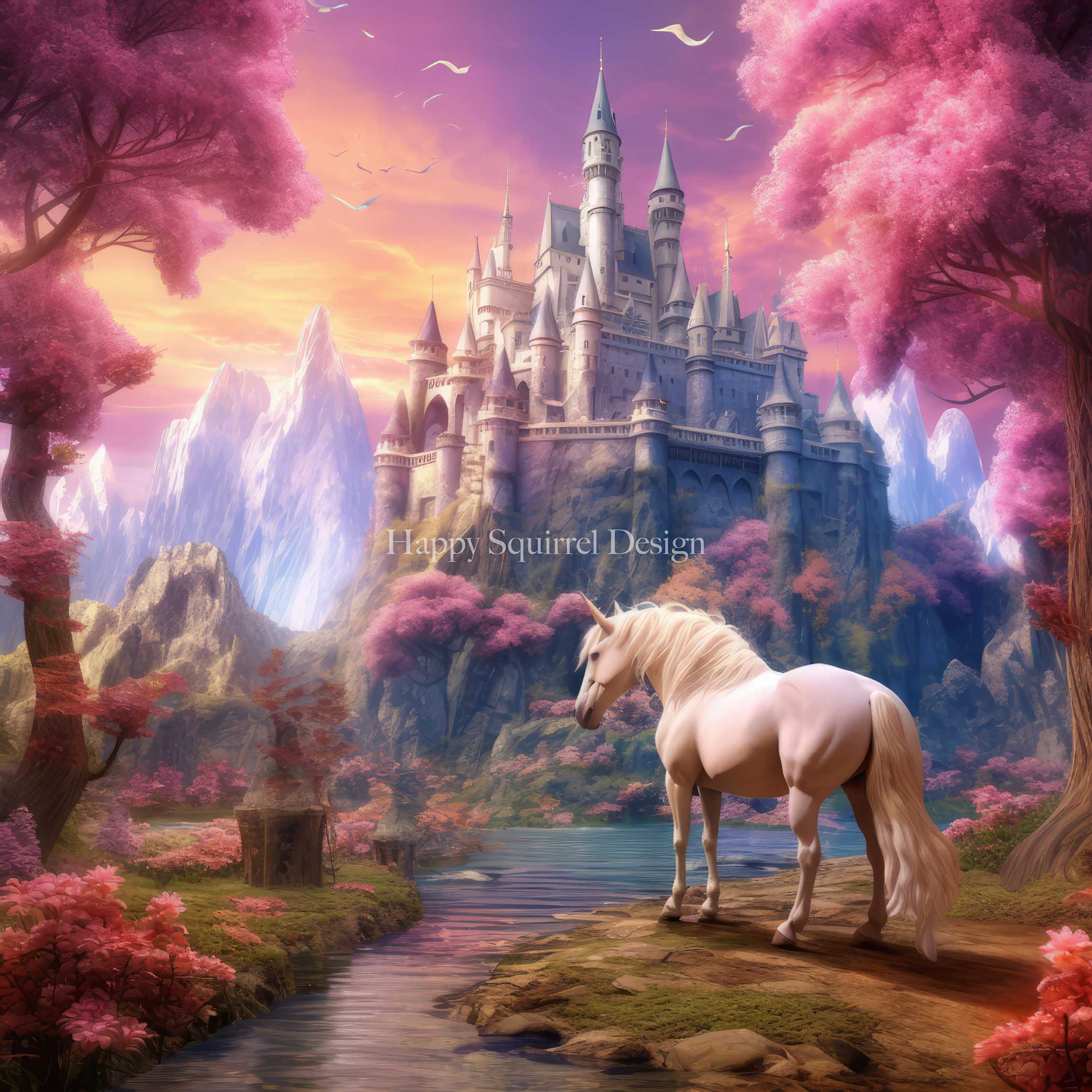 Kate Unicorn Castle Magic Backdrop Designed by Happy Squirrel Design