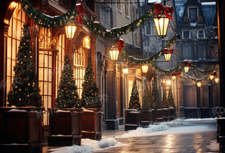 Kate Christmas Tree Street Snow Scene Printed Backdrop for Photography