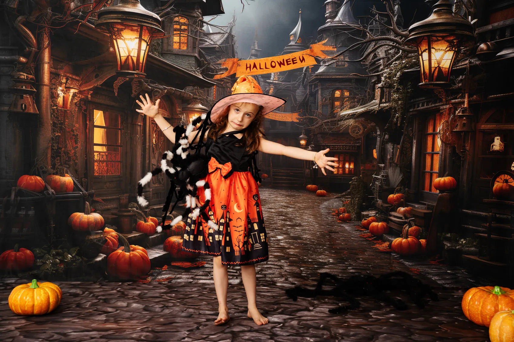 Kate Halloween Street Pumpkin Backdrop Designed by Emetselch