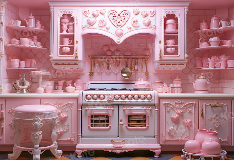 Romantic Vintage Pink Heart Kitchen Backdrop