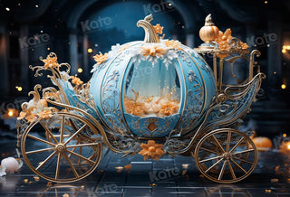 Kate Blue Pumpkin Car In Night Printed Backdrop Designed by Chain Photography