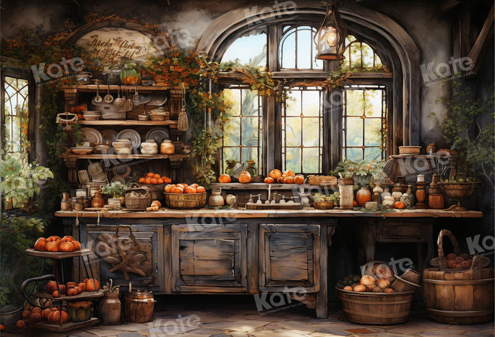 Kate Retro Autumn Painted Kitchen Backdrop Designed by Emetselch