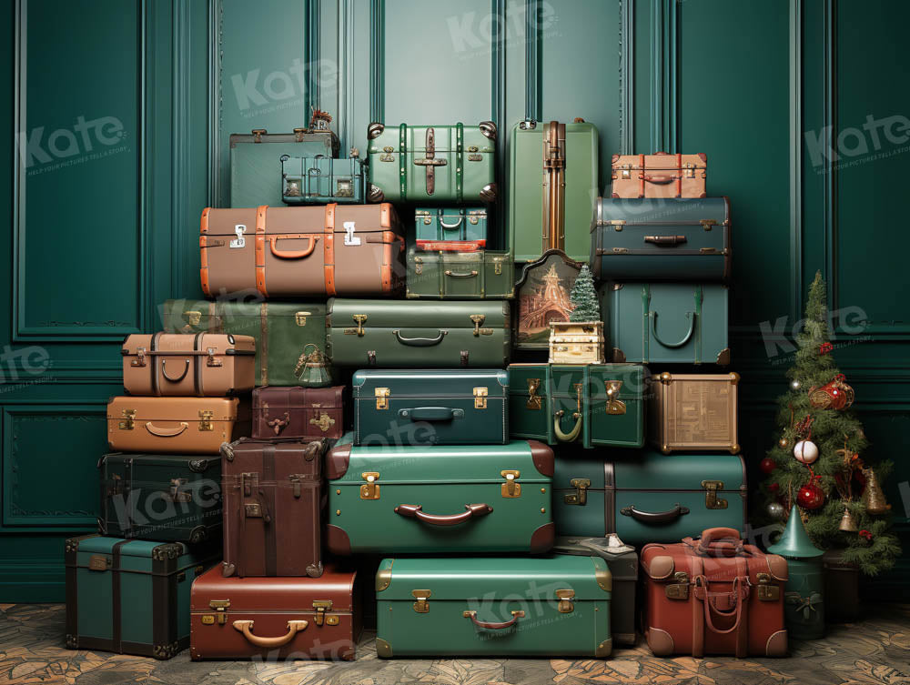 Kate Christmas Luggage and Green Wall Backdrop Designed by Emetselch