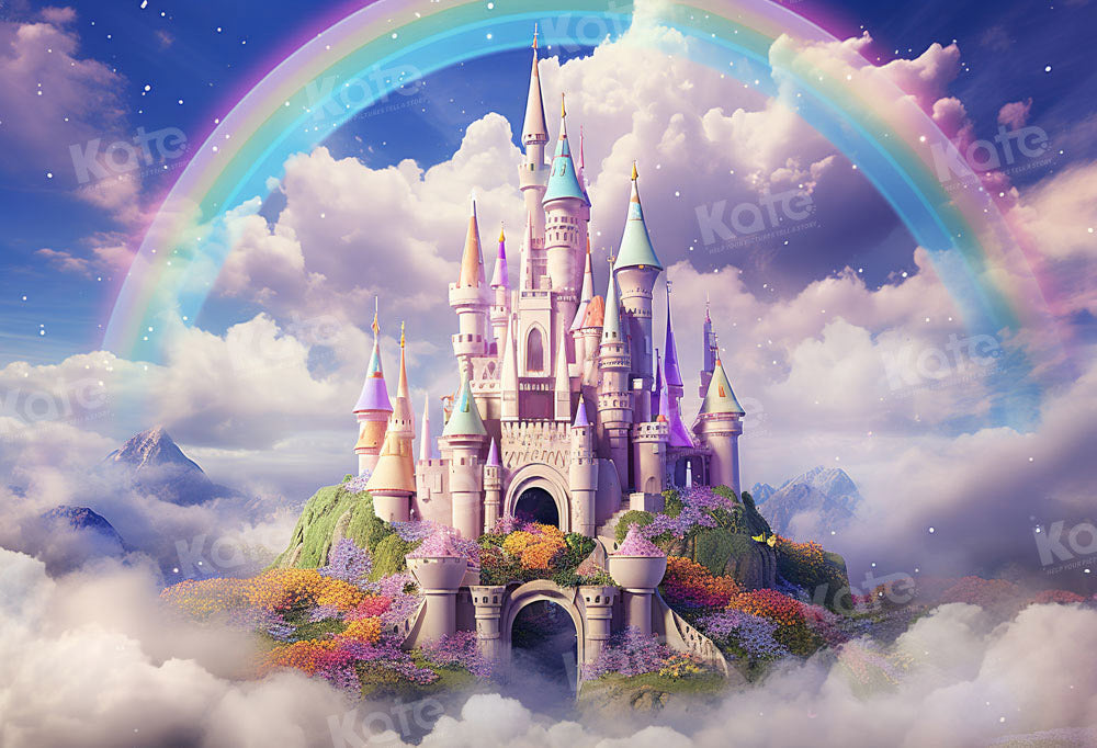 Kate Fantasy Magic Castle Rainbow Cloud Purple Backdrop Designed by Emetselch