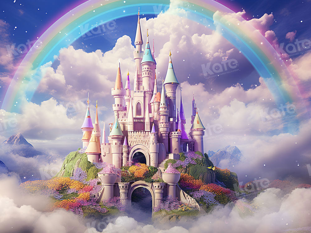 Kate Fantasy Magic Castle Rainbow Cloud Purple Backdrop Designed by Emetselch