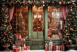 Fondo de Puerta Verde de la Tienda de Navidad para Fotografía
