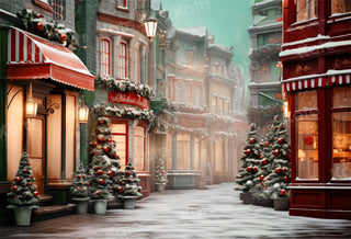 Kate Christmas Store Street Corner Printed Backdrop for Photography