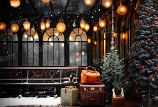 Kate Winter Train Station Platform Luggage Printed Backdrop for Photography