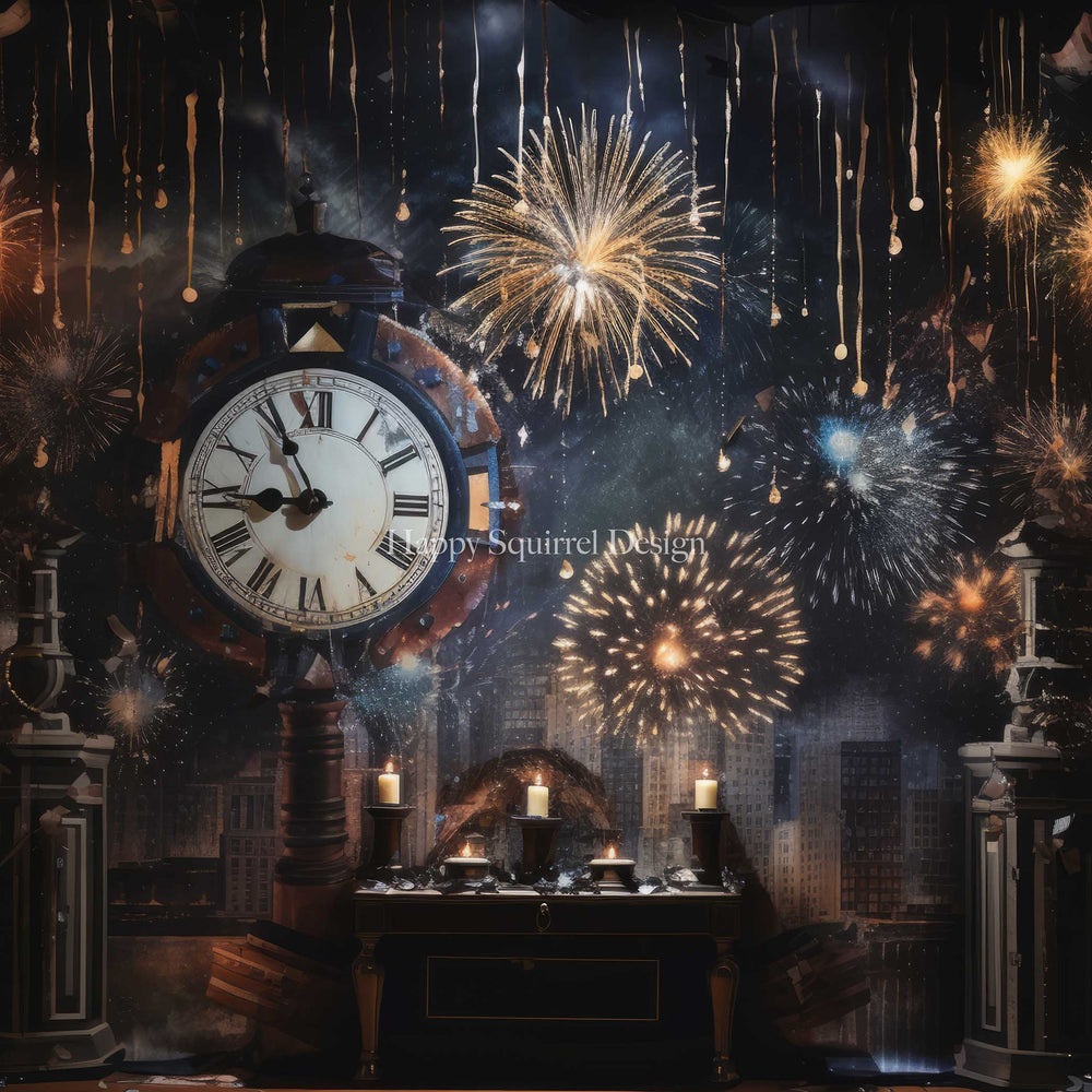 Midnight Fireworks Celebration Backdrop