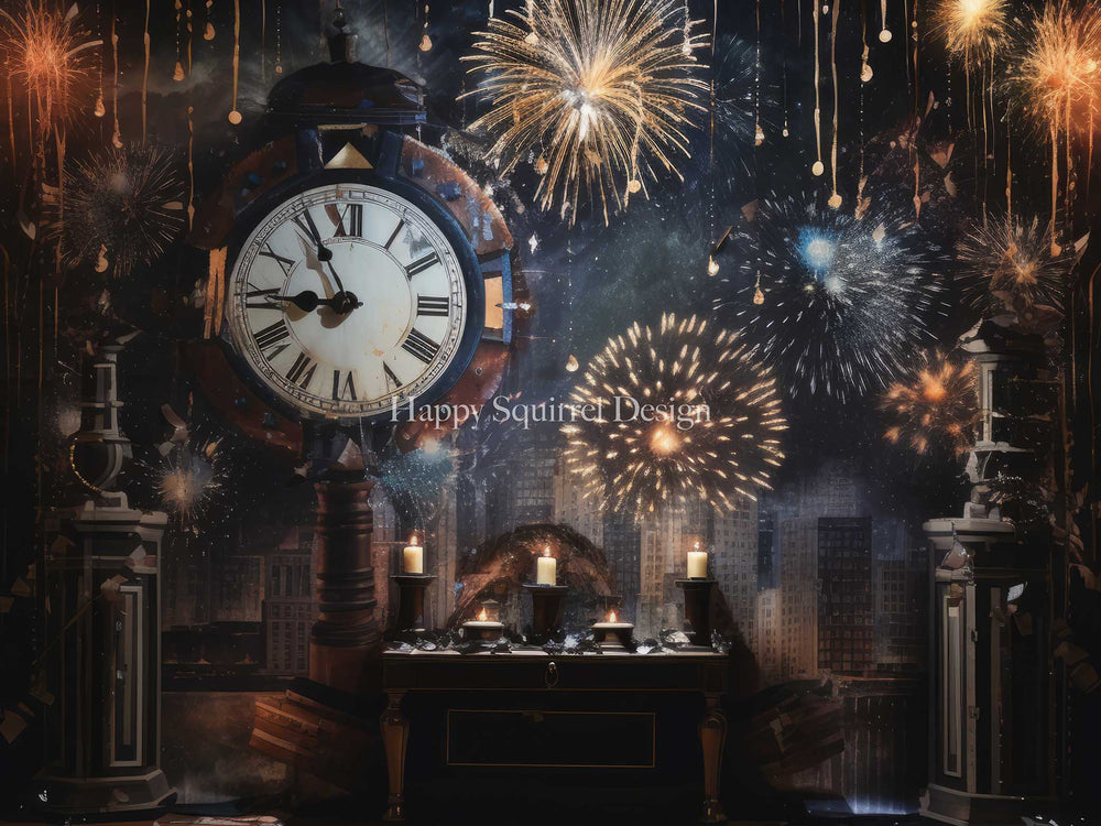 Midnight Fireworks Celebration Backdrop