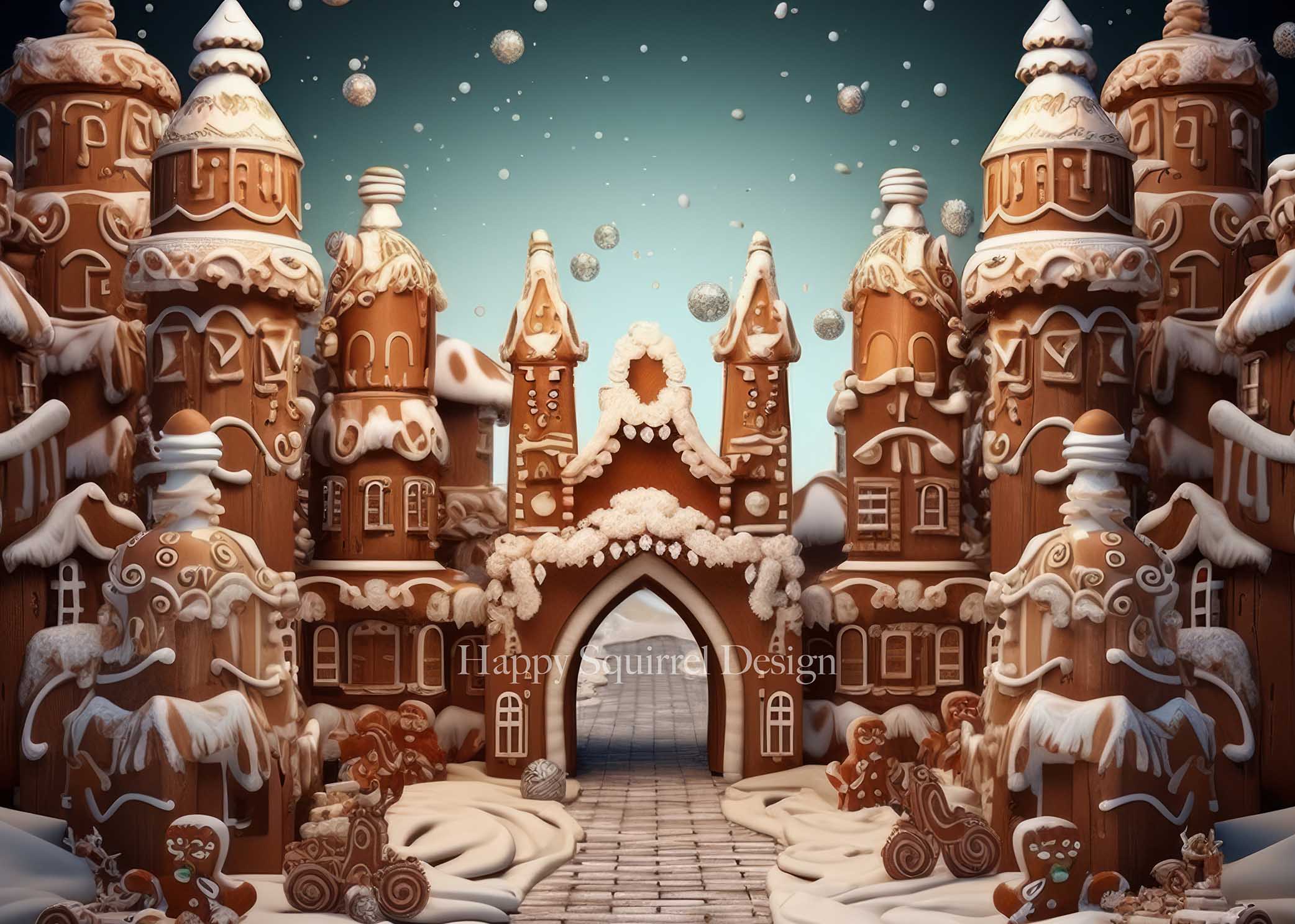 Kate Christmas Gingerbread Castle Backdrop Designed by Happy Squirrel Design