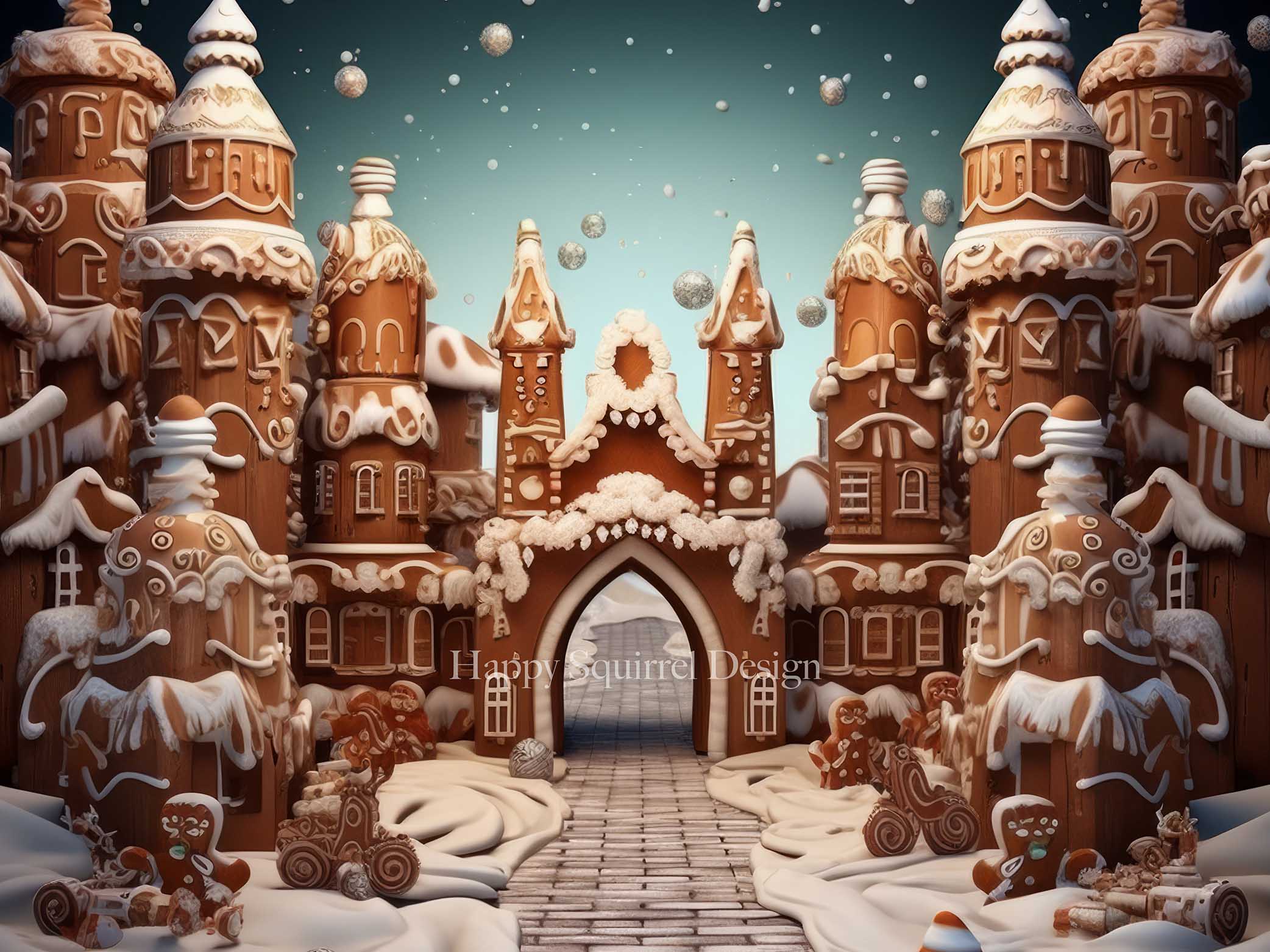 Kate Christmas Gingerbread Castle Backdrop Designed by Happy Squirrel Design