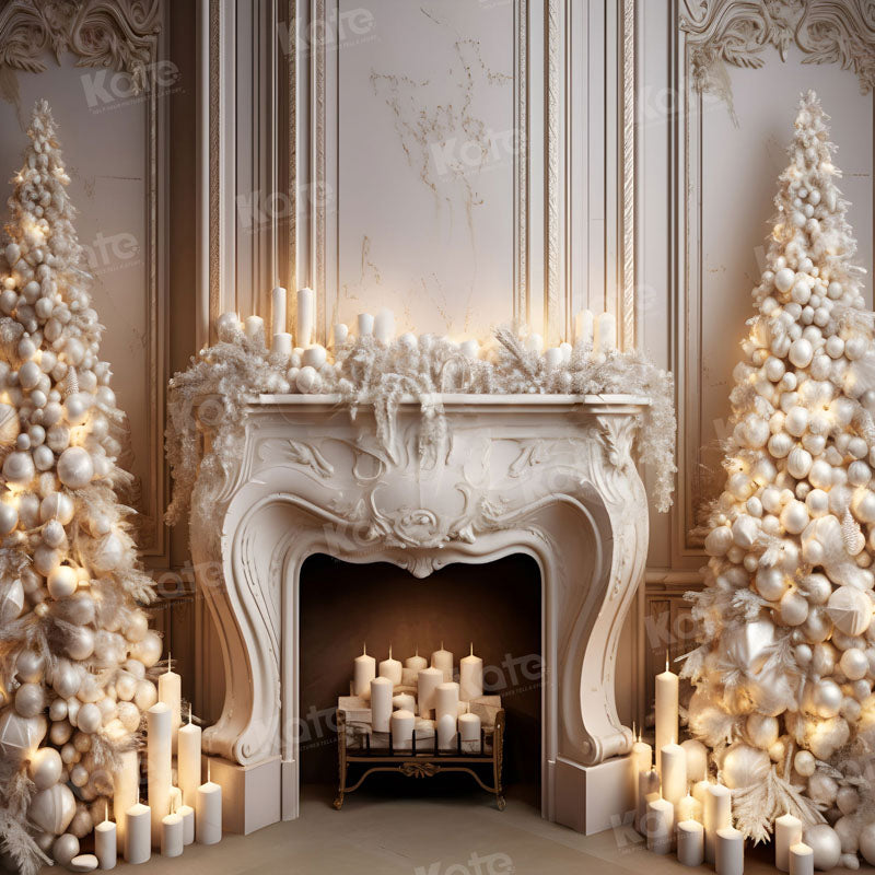 Kate Christmas Elegant Communion Candle White Fireplace Tree Backdrop for Photography