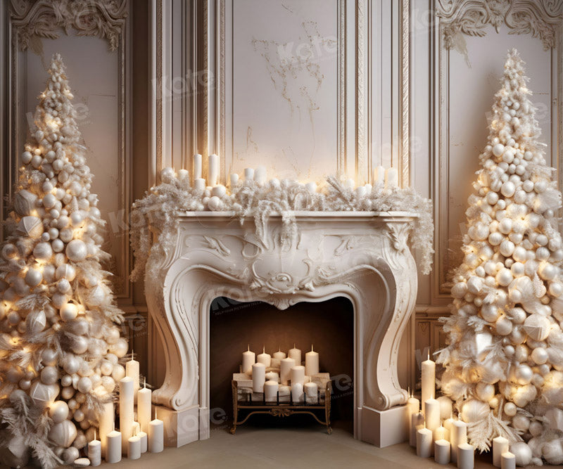 Kate Christmas Elegant Communion Candle White Fireplace Tree Backdrop for Photography