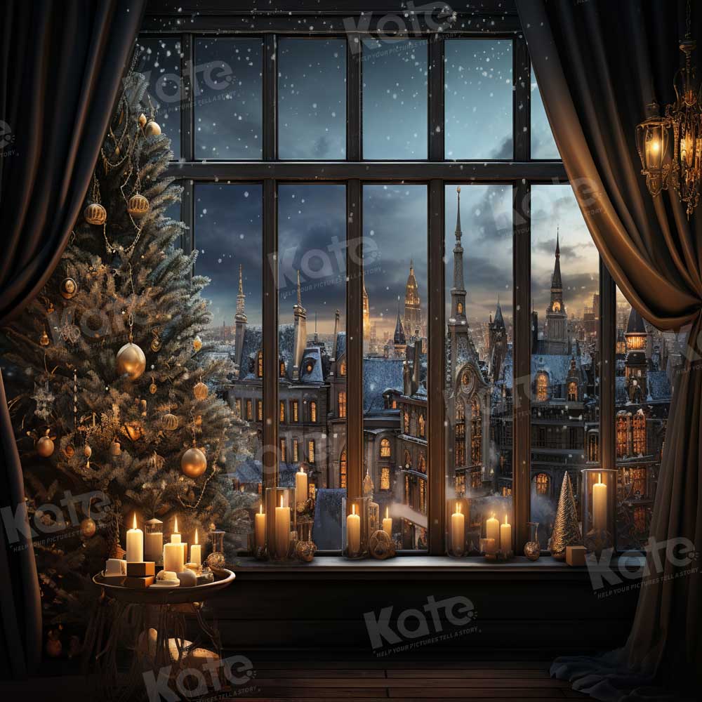 Kate Christmas Window Candle Town in Night Backdrop Designed by Emetselch