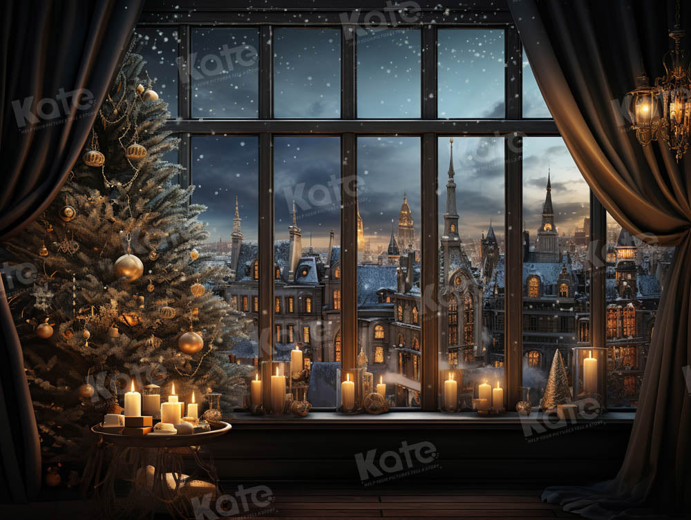 Kate Christmas Window Candle Town in Night Backdrop Designed by Emetselch