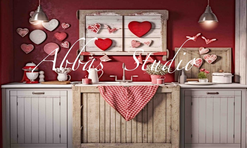 Kate Full Of Love Old Valentine's Day Kitchen Backdrop Designed by Abbas Studio