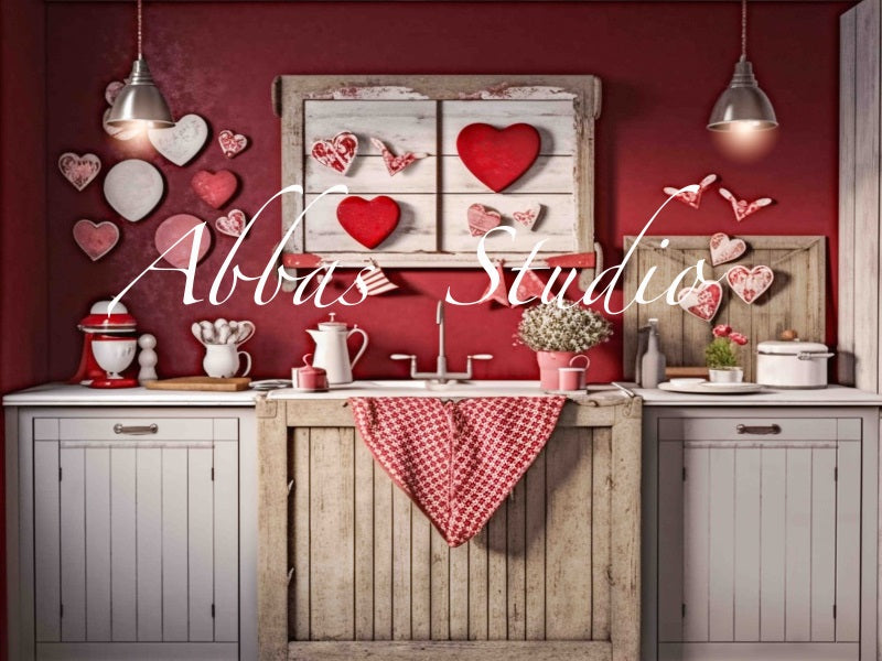 Kate Full Of Love Old Valentine's Day Kitchen Backdrop Designed by Abbas Studio