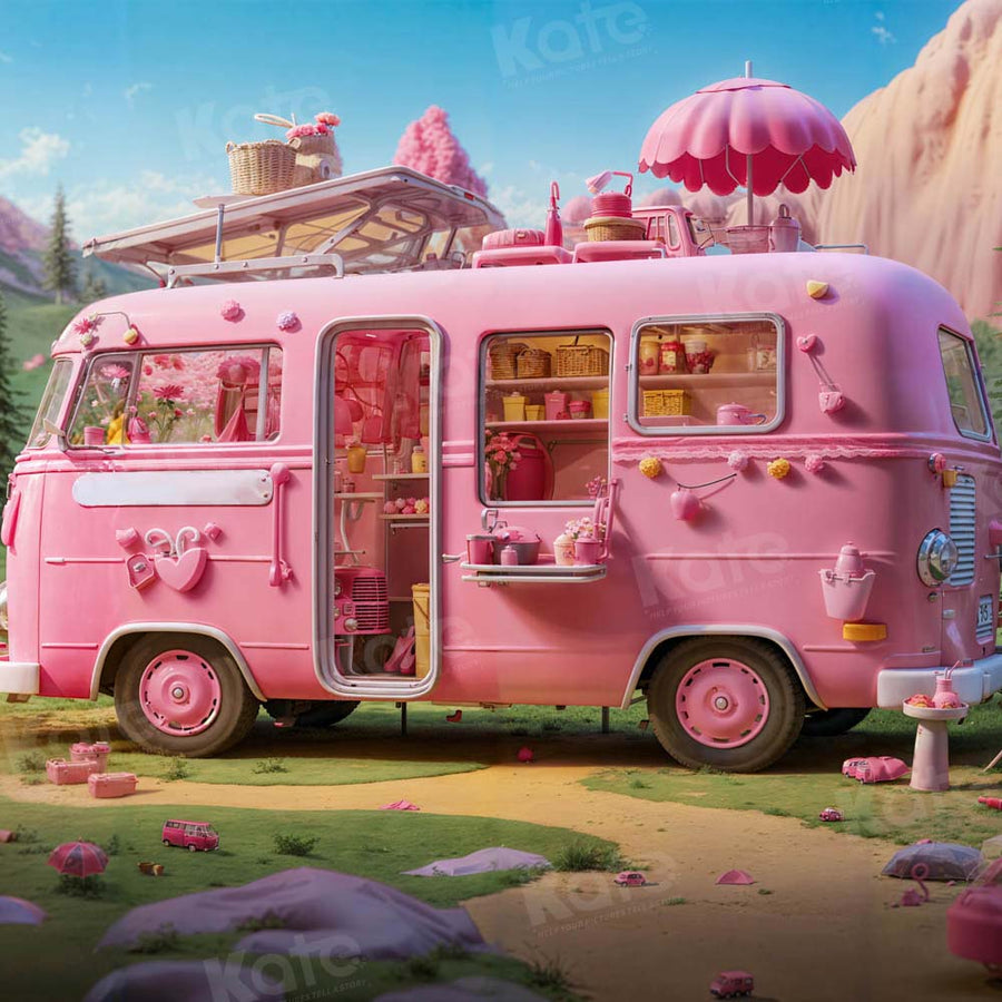 Vintage Pink Retro Candy Van Backdrop