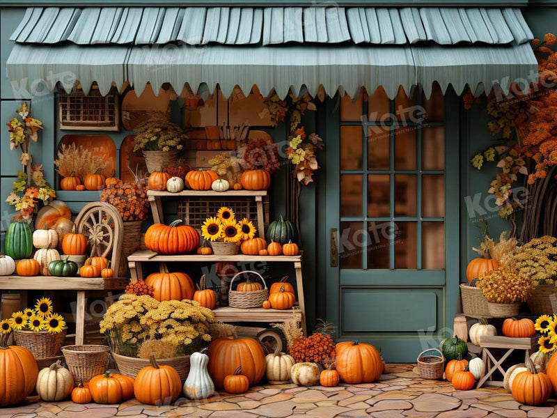 Rustic Autumn Pumpkin Market Scene Backdrop