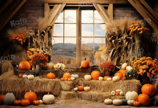 Kate Autumn Pumpkin Barn Printed Backdrop Designed by Emetselch
