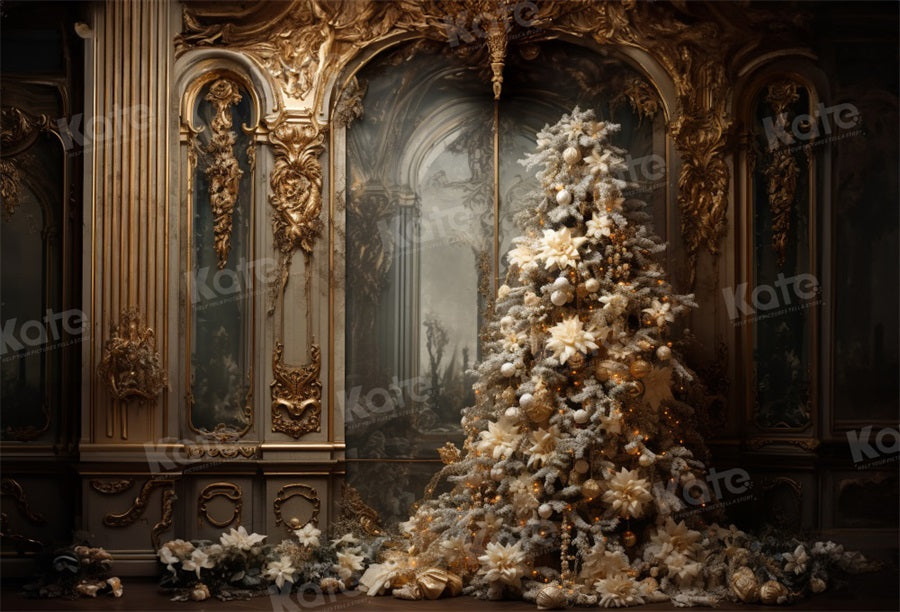Kate Golden Vintage Christmas Tree Backdrop for Photography