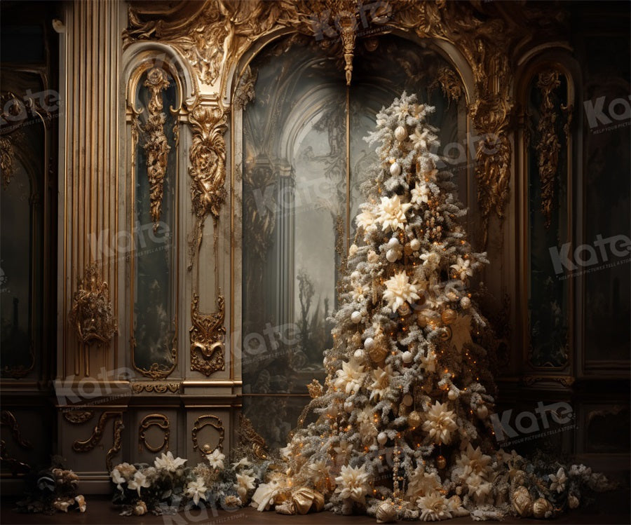 Kate Golden Vintage Christmas Tree Backdrop for Photography