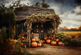 Herfst oud pompoenhuisachtergrond voor fotografie