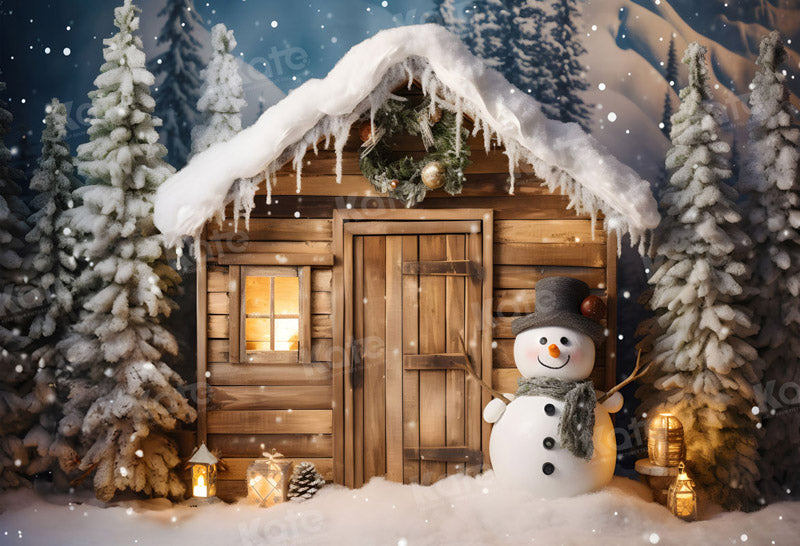 Kate Winter Christmas Snowman House Backdrop for Photography