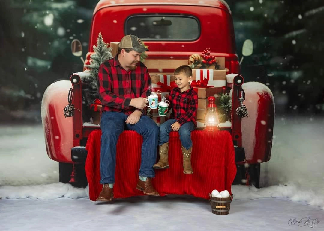 Kate Christmas Outdoor Red Car Truck Gifts Backdrop for Photography