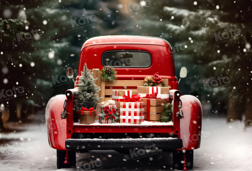 Kate Christmas Outdoor Red Car Truck Gifts Backdrop for Photography