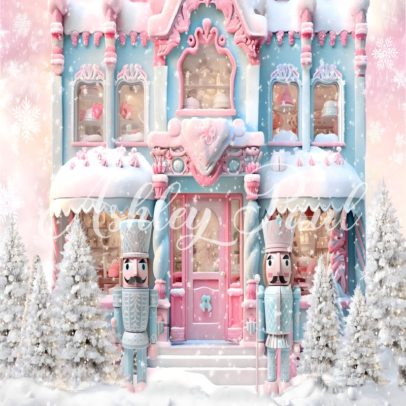 Kate Pink Christmas Nutcracker House Backdrop Designed by Ashley Paul