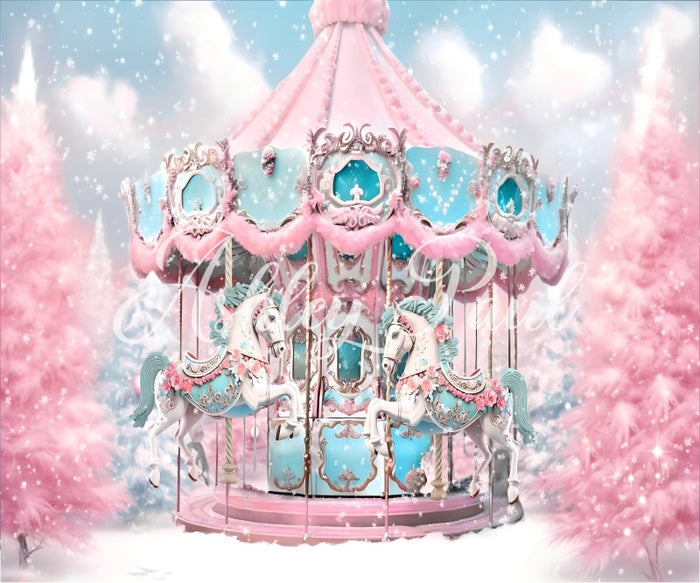 Whimsical Winter Carousel Fantasy Backdrop