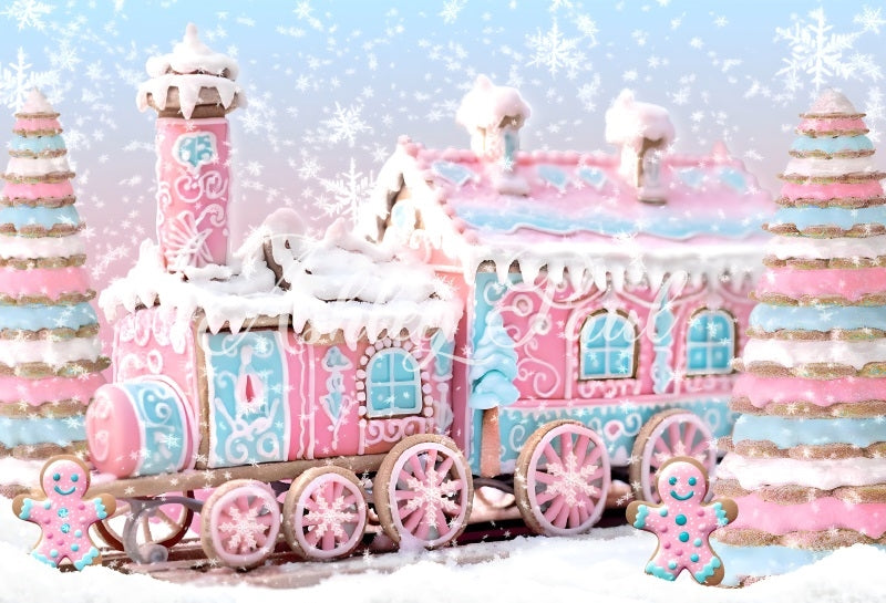 Kate Winter Christmas Pink Candy Train Backdrop Designed by Ashley Paul