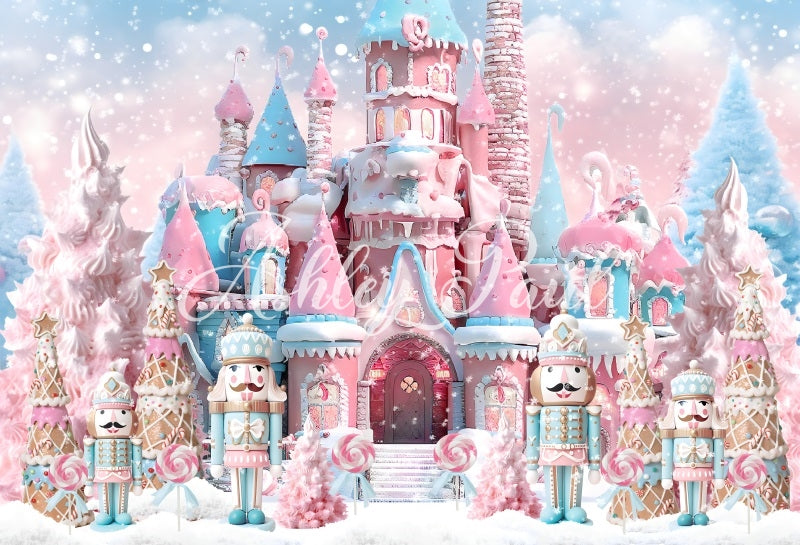 Kate Winter Christmas Pink Nutcracker Castle Backdrop Designed by Ashley Paul